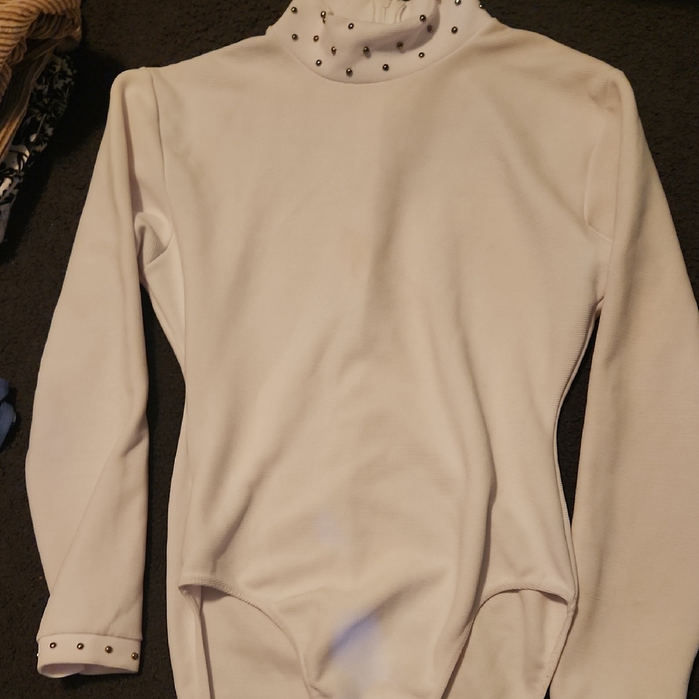 Elegant White Studded Women's Bodysuit